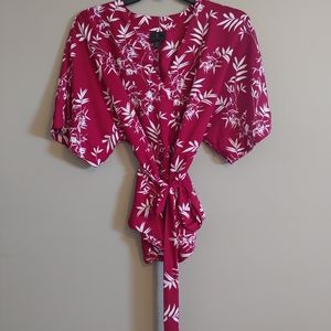 Wine colored tropical tie blouse